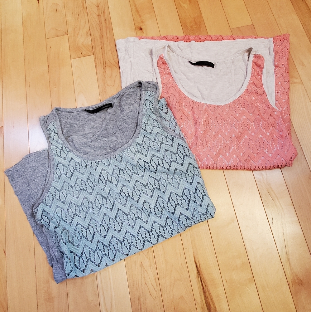 Maurices Set of Two Tank Tops Women's Size Small Mint Green/Gray Coral/Cream